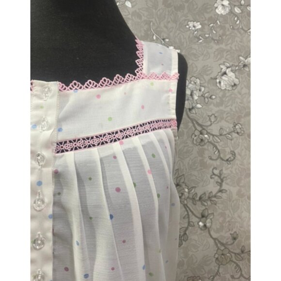 SoieRose 100% Cotton Dotted Victorian Nightgown with Pink Lace Trim-SR-1240 - Picture 4 of 7